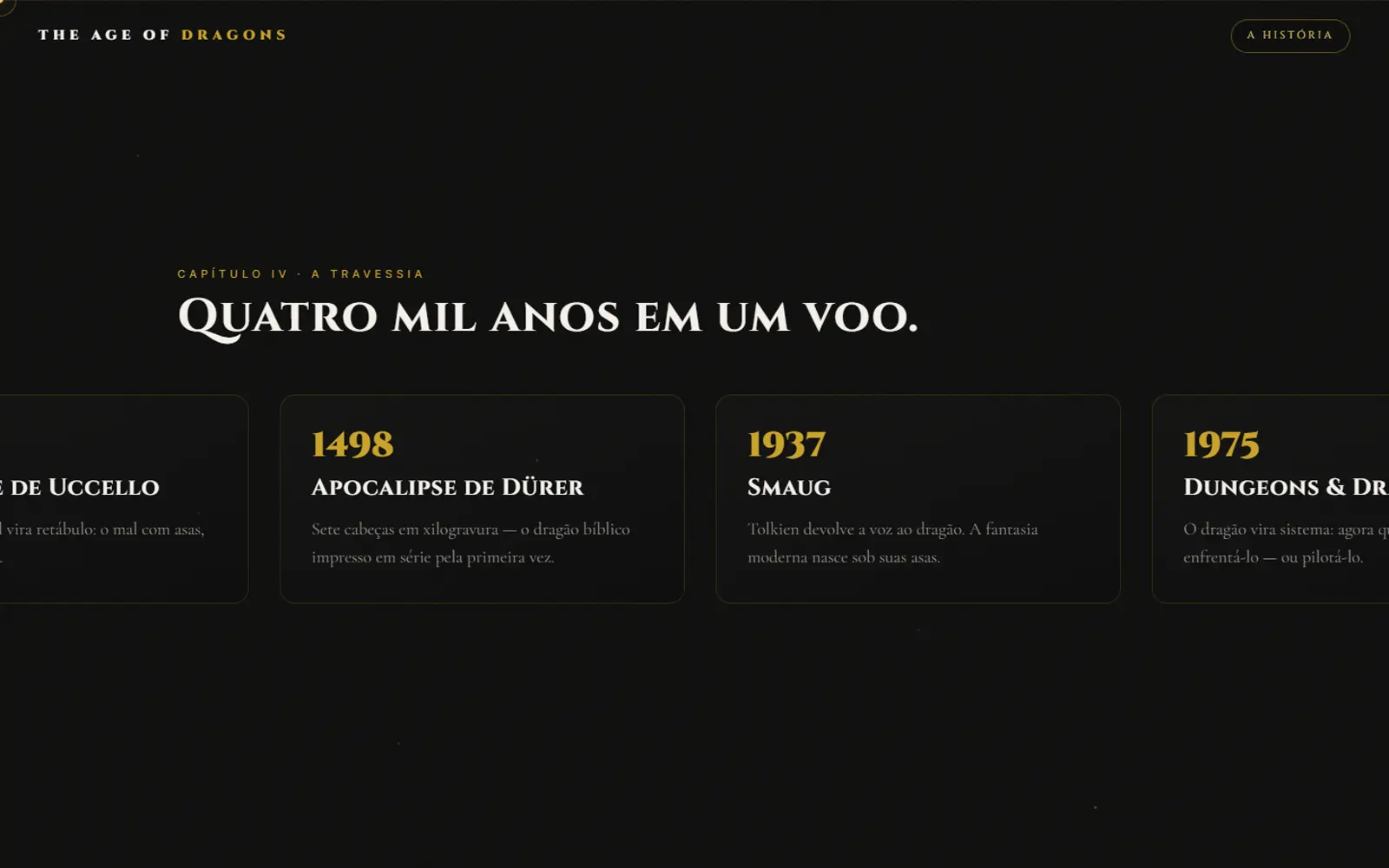 Linha do tempo horizontal pinada no scroll, de 1750 a.C. à era do streaming