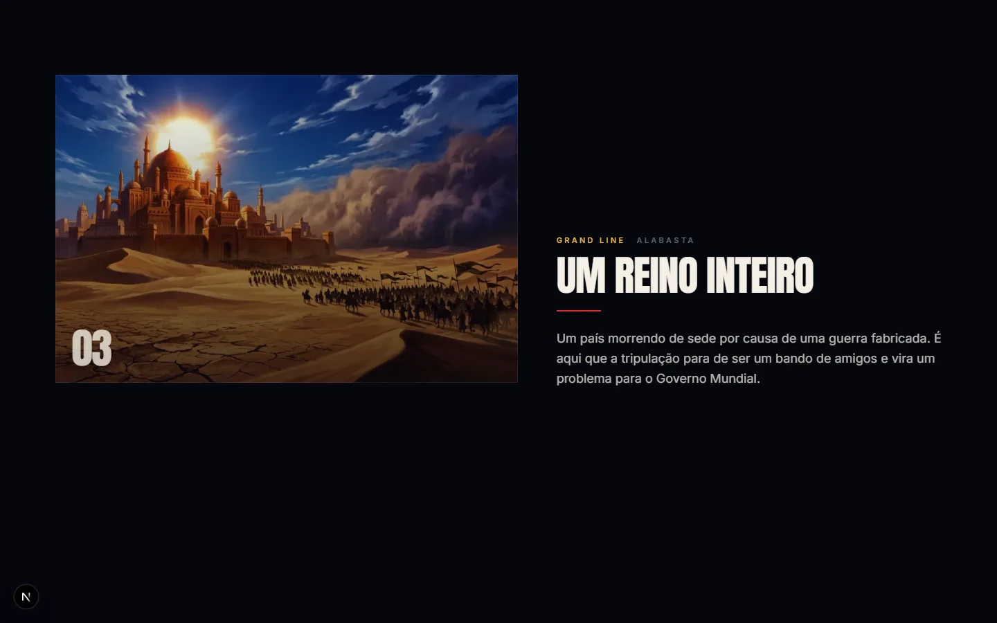 Capítulo da Jornada: o arco de Alabasta com a cidade dourada no deserto
