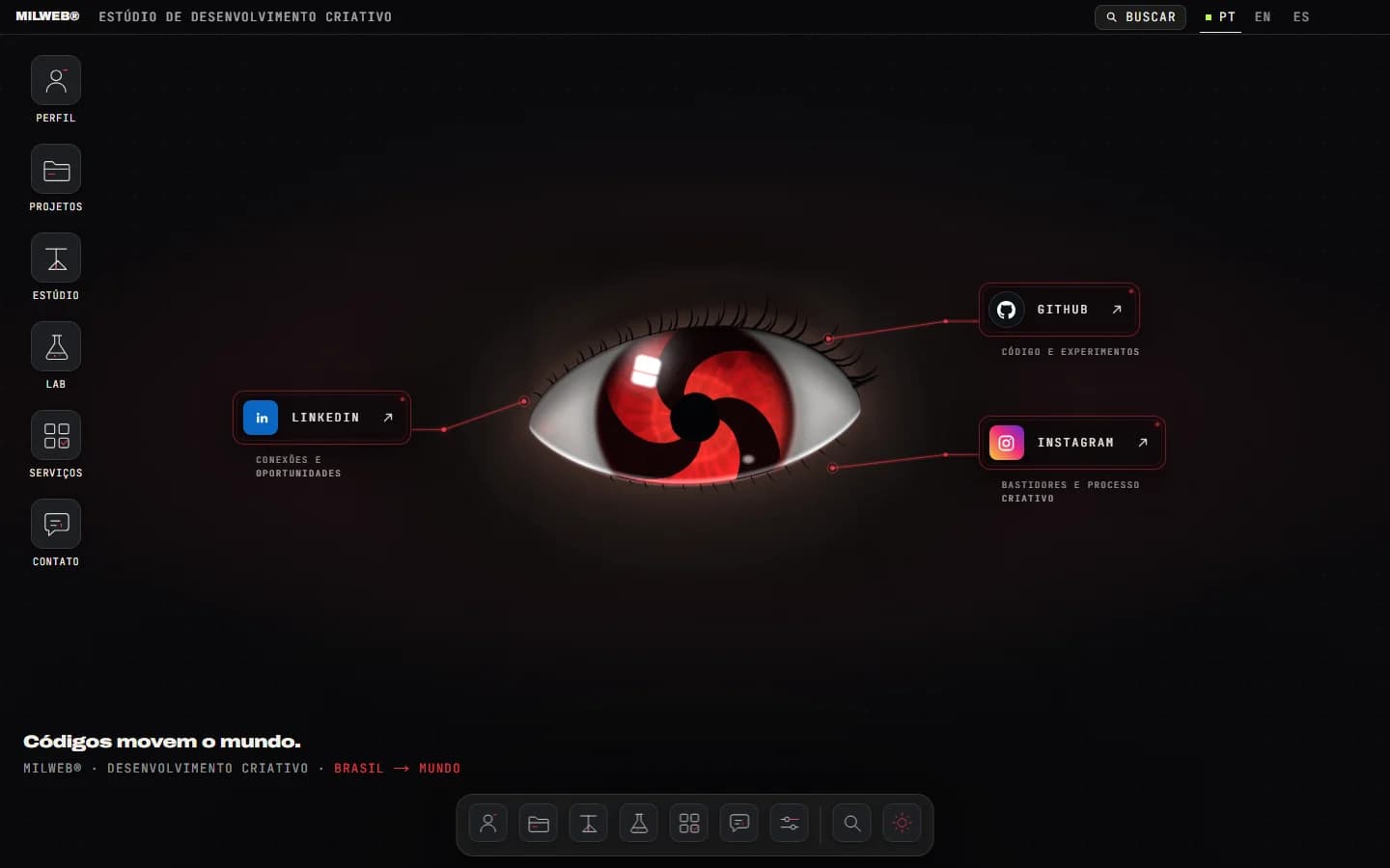 Área de trabalho do MilWeb OS com o olho em WebGL