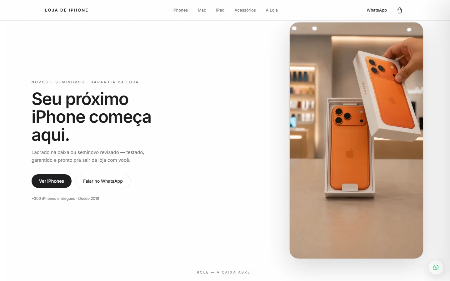 Tela inicial do site Loja de iPhone Premium