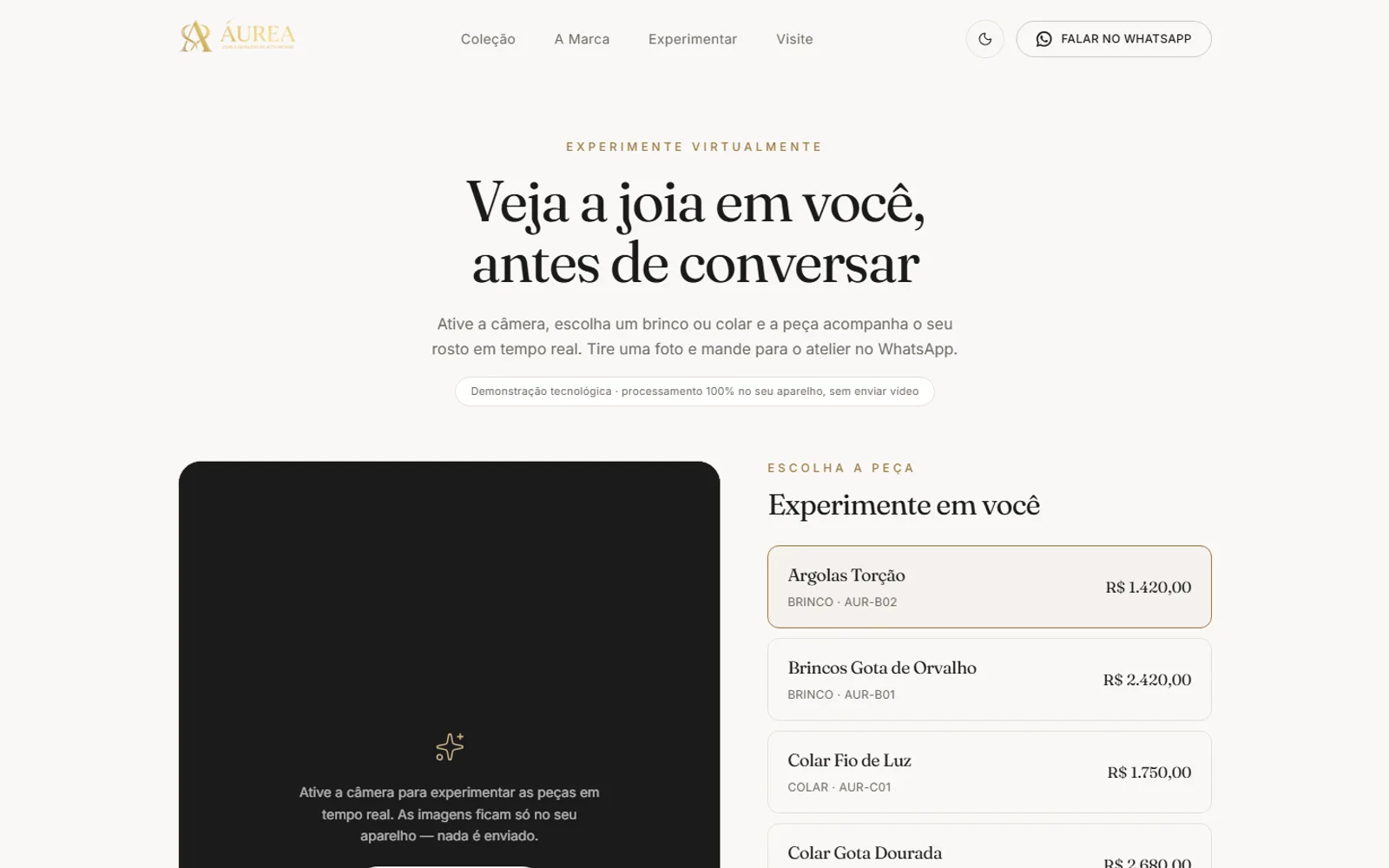 Espelho virtual para experimentar joias