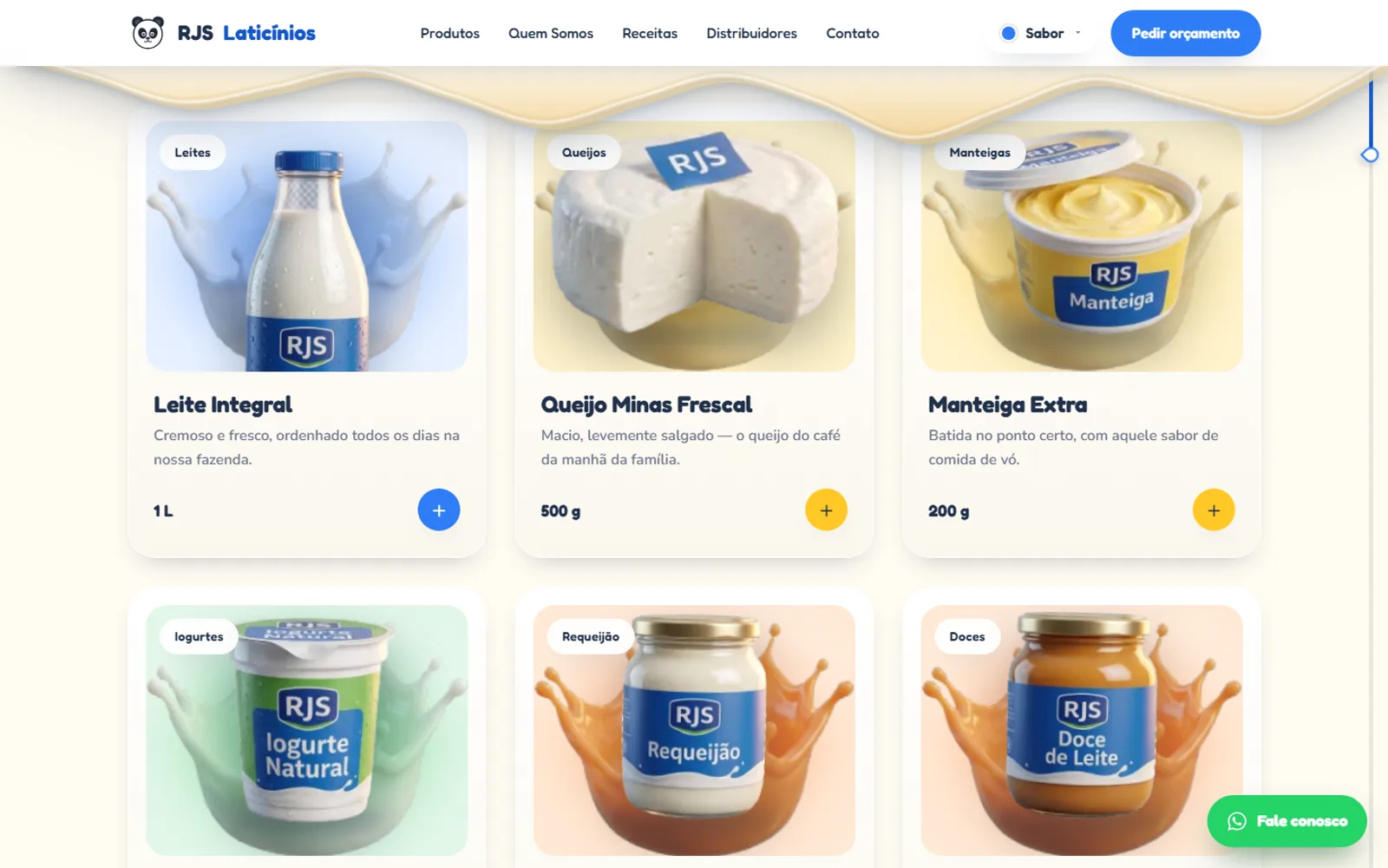 Catálogo de produtos laticínios